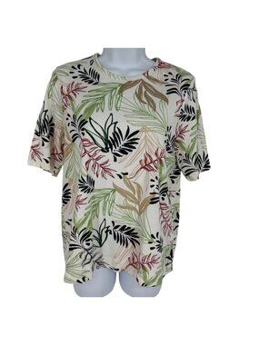 Chicos Women's Leaf Print Short Sleeve Crew Neck Top Size 2 US L